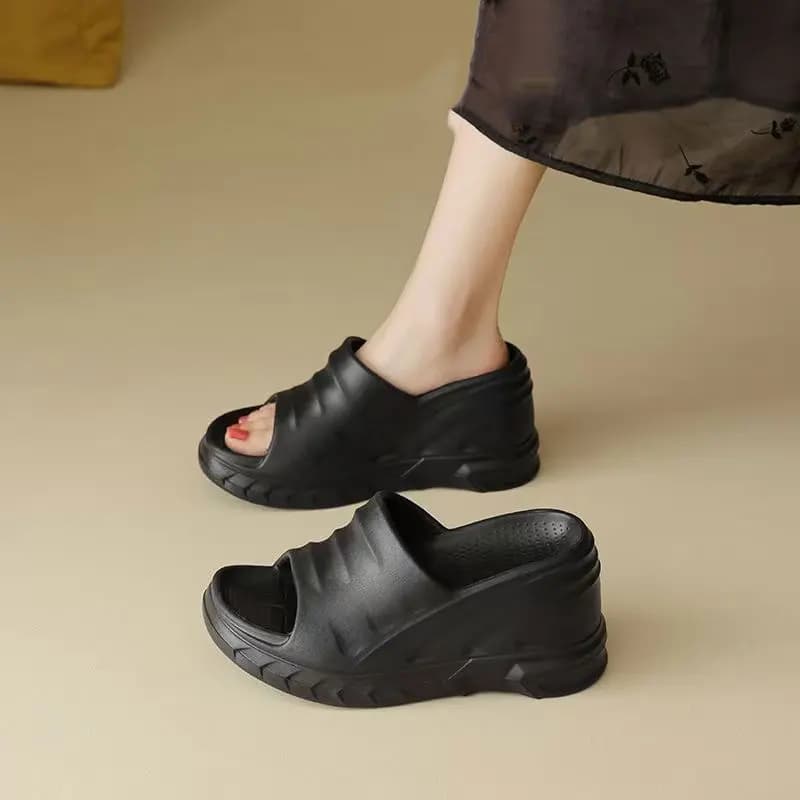 Sandali con Zeppa Nera da Donna, Tacco 8 cm, Impermeabili, Casual, Eleganti e Sexy per l'Estate