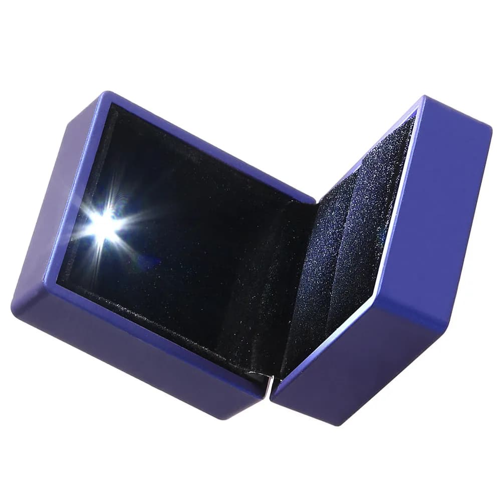 Scatola per anelli illuminata a LED, rivestimento in gomma blu, custodia antipolvere e antigraffio per gioielli, per regali di fidanzamento e matrimonio