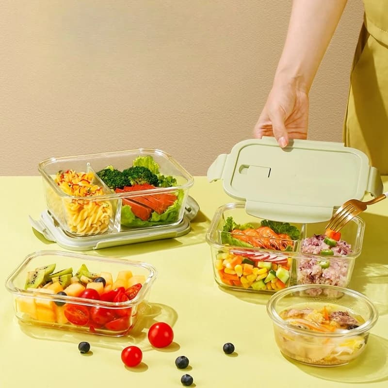 Bento Box in vetro contenitore per alimenti sigillato resistente alle alte Temperature microonde Lunch Box stoviglie da campeggio all'aperto