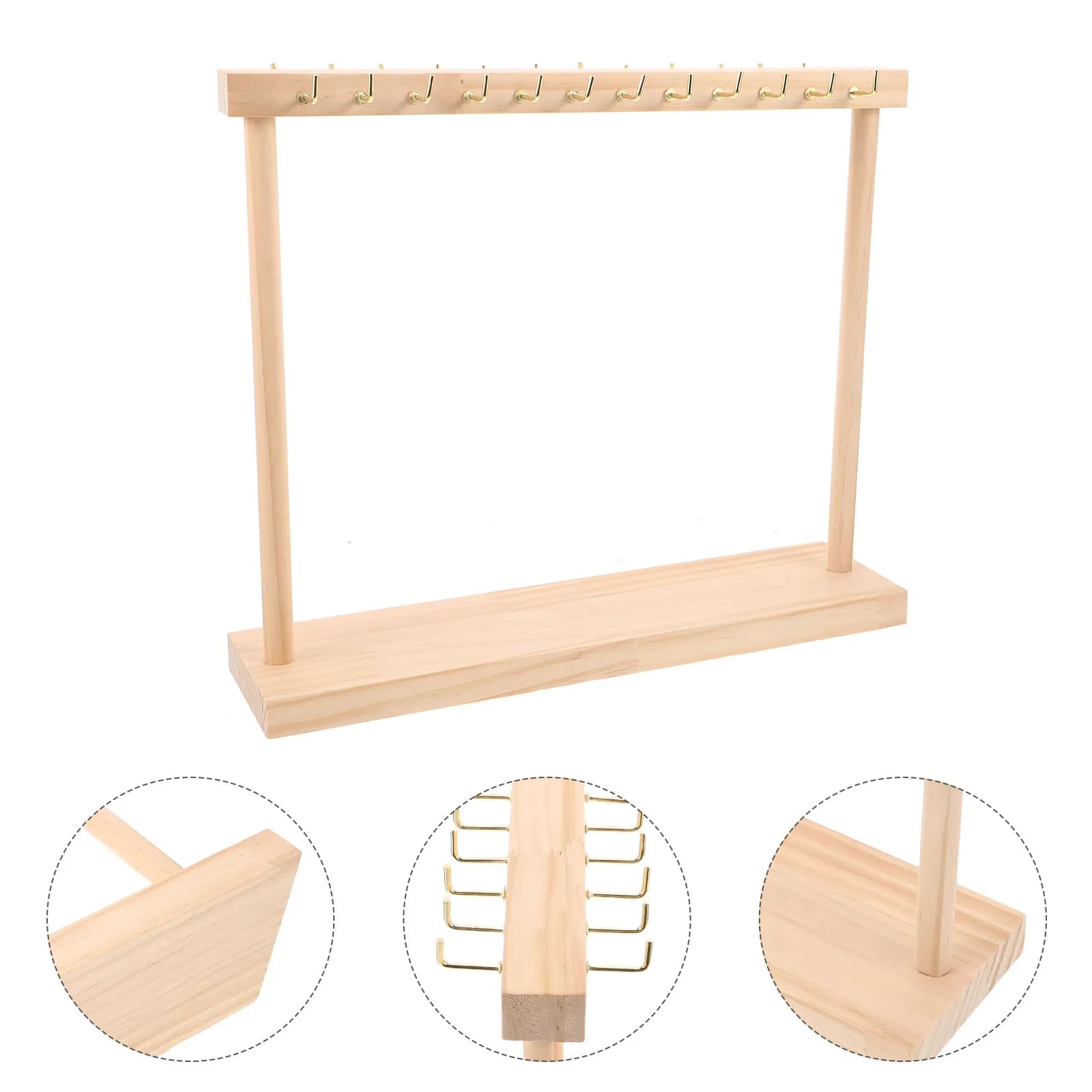 Espositore per Collane a 24 Ganci, Porta Gioielli in Legno, Organizzatore Bifacciale in Legno Massiccio, Scaffale Portaoggetti per Arredamento Casa e Comodino