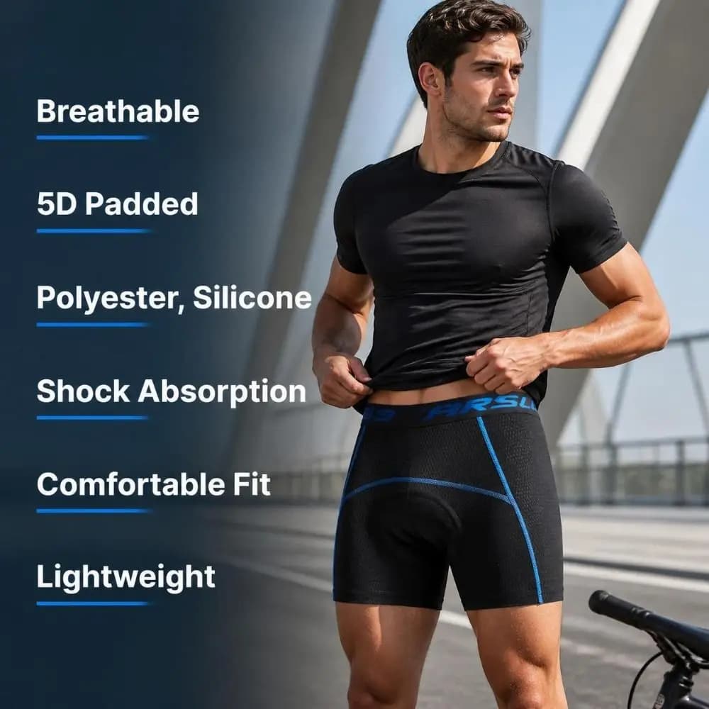 Breathable Mens Cycling Underwear Polyester, Silicone Shock Absorption Cycling Shorts 5D Padded Comfortable Fit