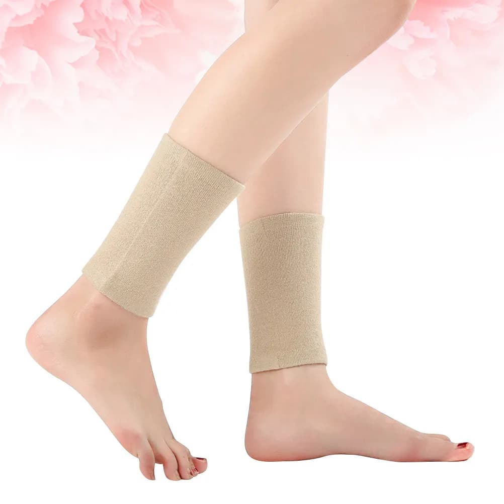 Coprigambe Caldo in Lana, Calzino Elastico Traspirante per Supporto Caviglia, per Yoga, Sport, Basket, Tennis, Pallavolo, Color Beige Chiaro