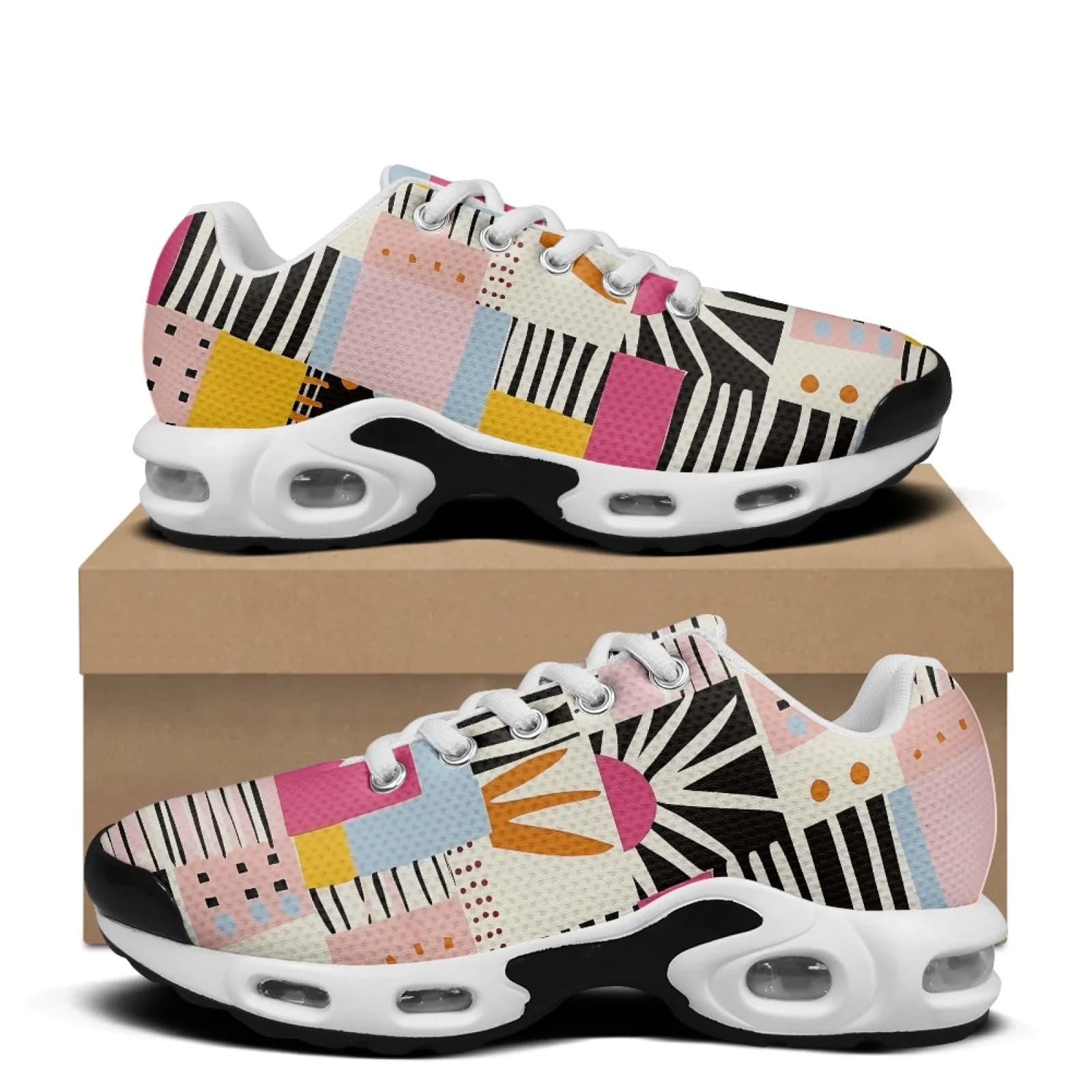 XIXIRIMIDO Air-Cushioned Sneakers Women's Running Shoes Men's Commuter Shoes Lightweight Breathable Comfort Abstract Geometry