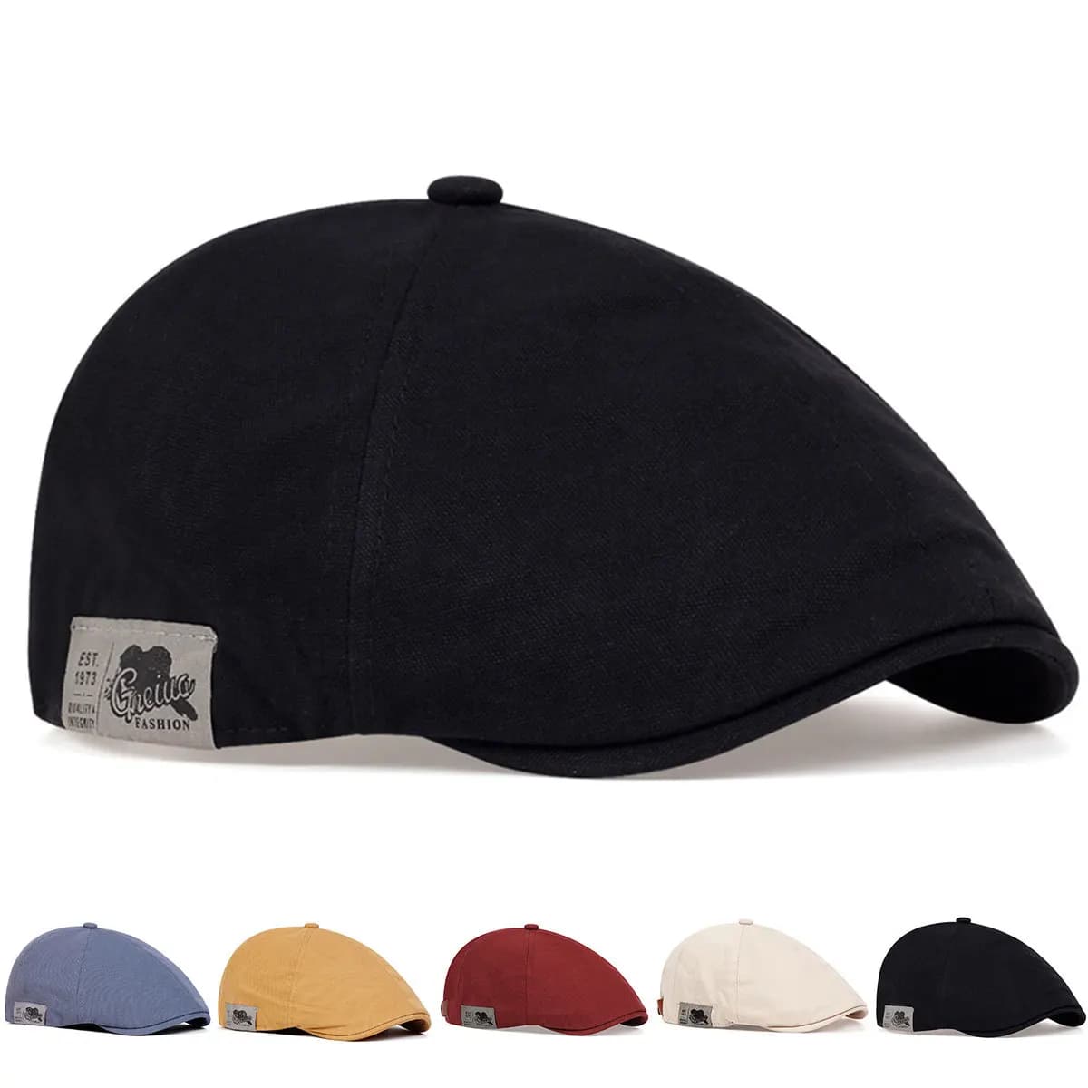 2024 dei nuovi uomini di lino vintage moda hip hop solido berretto etichetta laterale 1973 cappello da donna berretto vintage stile folla berretto da sole