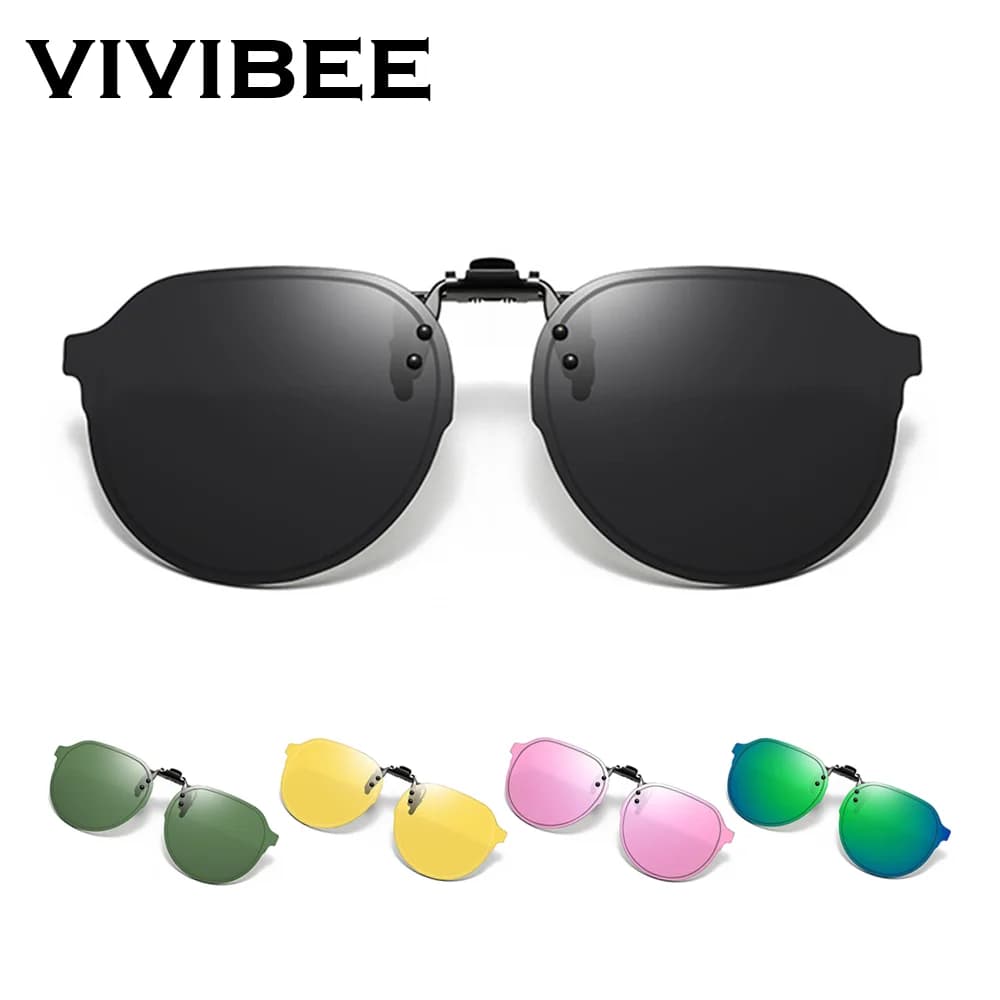 VIVIBEE Flip Up Clip su occhiali da sole polarizzati uomo guida donna pesca UV400 visione notturna occhiali da sole clip occhiali universali