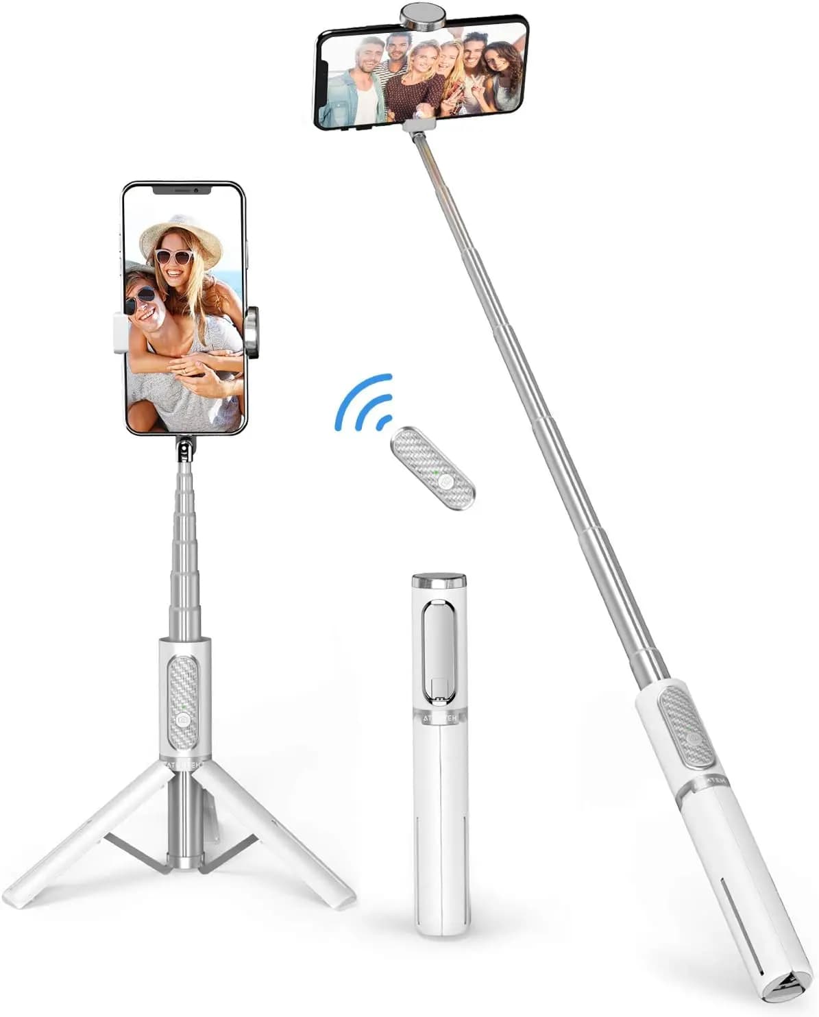 Treppiede per selfie, treppiede per telefono in alluminio estensibile 3 in 1 con telecomando Bluetooth rimovibile per iPhone e Samsung