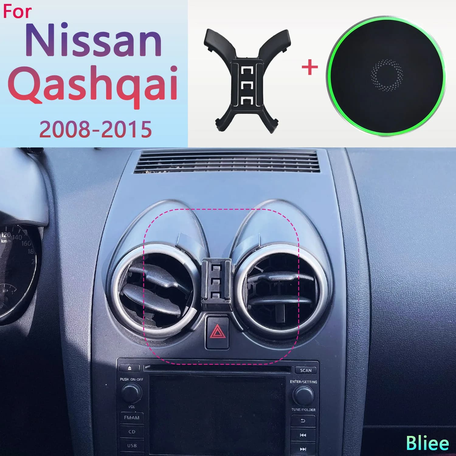 Per Nissan Qashqai J10 2008 2009 2010 2011 2012-2015 Supporto magnetico per telefono per auto 15W Supporto per telefono di ricarica wireless Base MagSafe