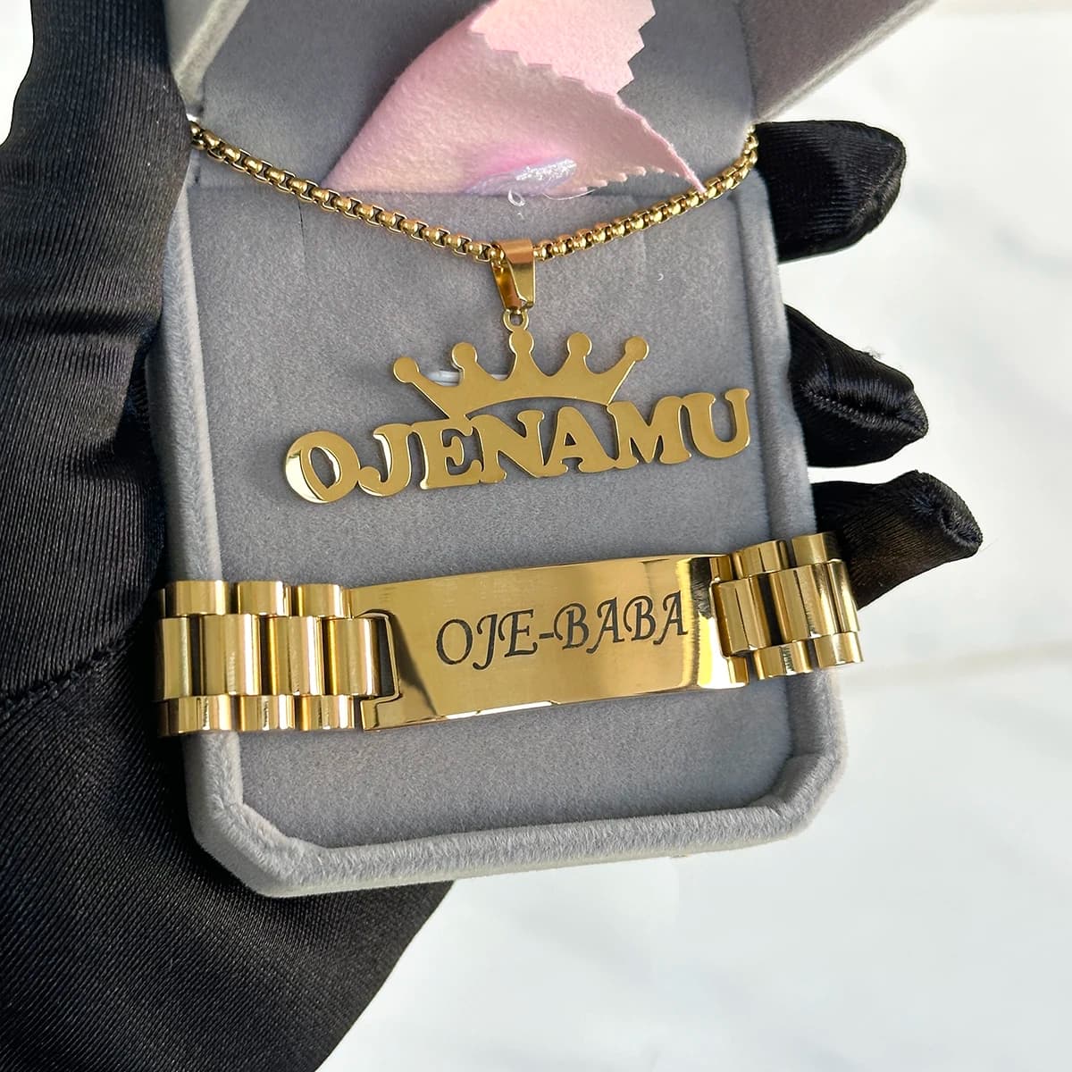 Nuovo Set di braccialetti per collana con nome personalizzato per Set di collana con catena per orologio a mano spessa 15mm in acciaio inossidabile da uomo viene fornito con regalo