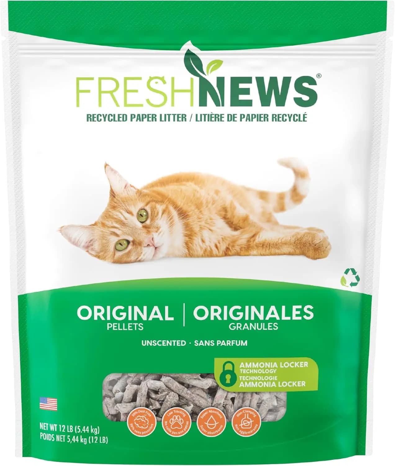 Lettiera per Gatti in Carta Riciclata Ecologica, 5,4 kg, Non Agglomerante, Senza Profumo