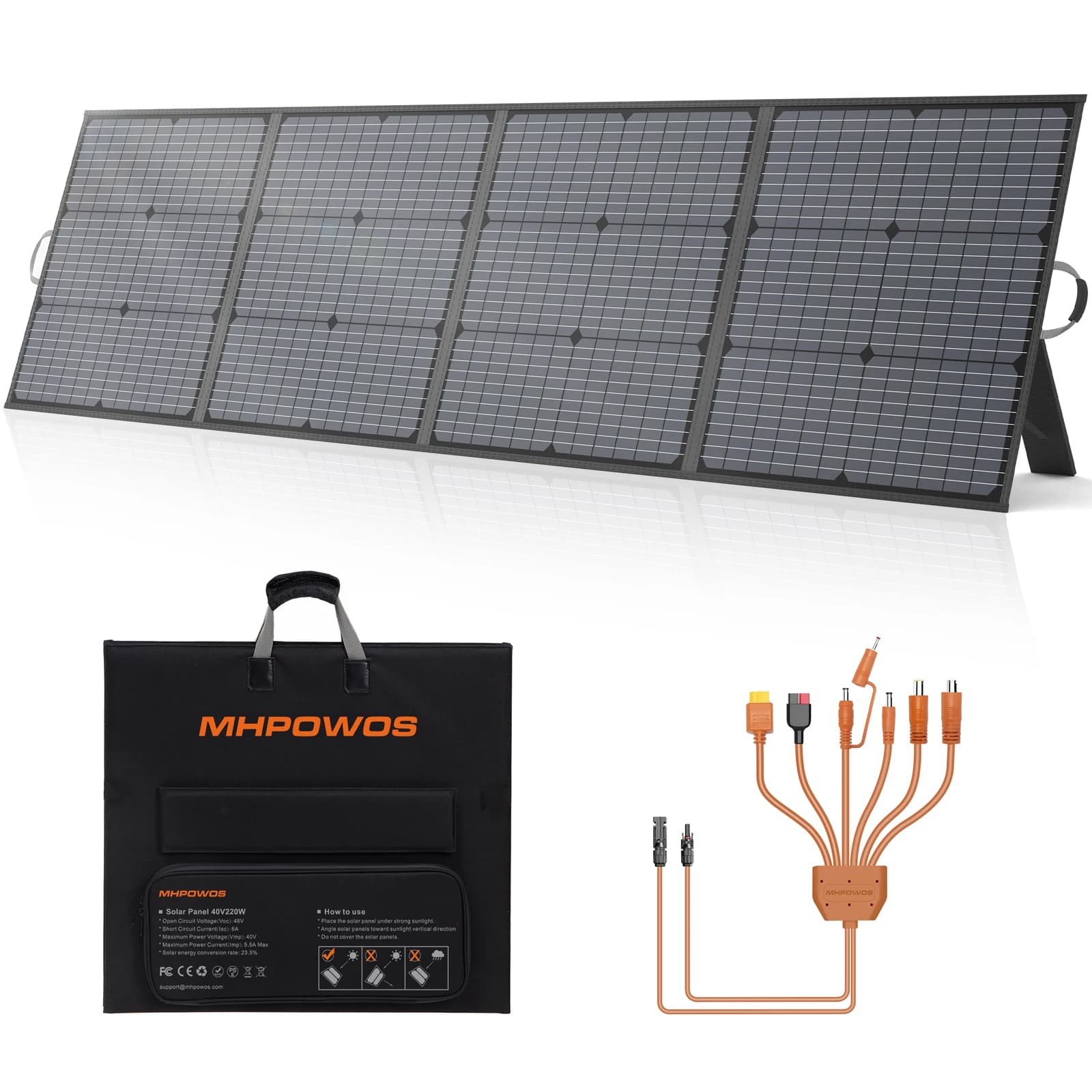 Pannello Solare Pieghevole MHPOWOS 220W 40V, Caricatore Solare Portatile per Alimentazione Laptop, Generatore Solare, Pesca, Camper, Campeggio, Patio
