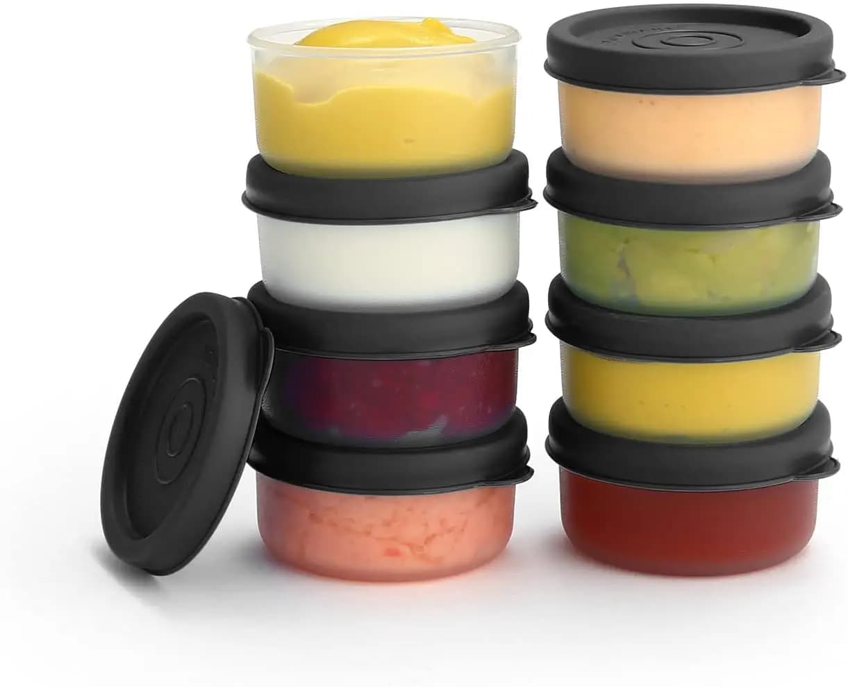Set di 8 Contenitori per Salse da 1.3oz con Coperchi, Senza BPA, Riutilizzabili, in Plastica, per Lunch Box, Picnic e Viaggi