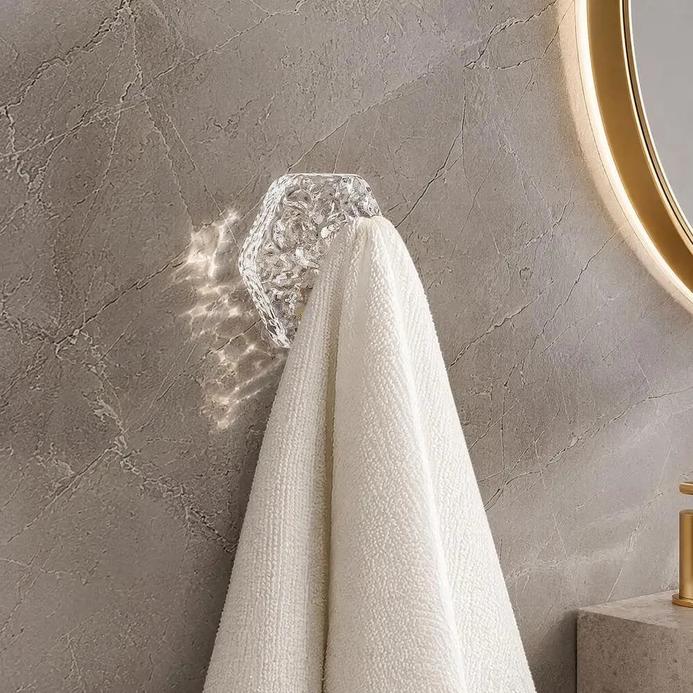 Heavy Duty Wall Hooks Hexagonal Self Adhesive Hooks with Water Ripple Pattern Waterproof No Drilling Wall Mounted for Towels