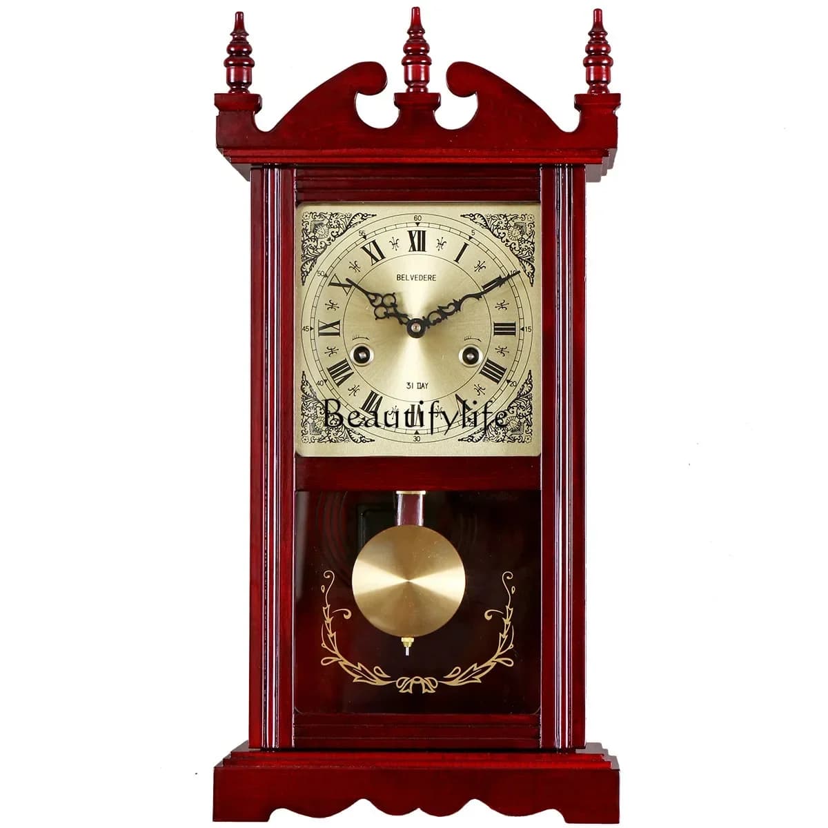 Orologio da parete con incisione a pendolo in legno massello con movimento in rame Polaris