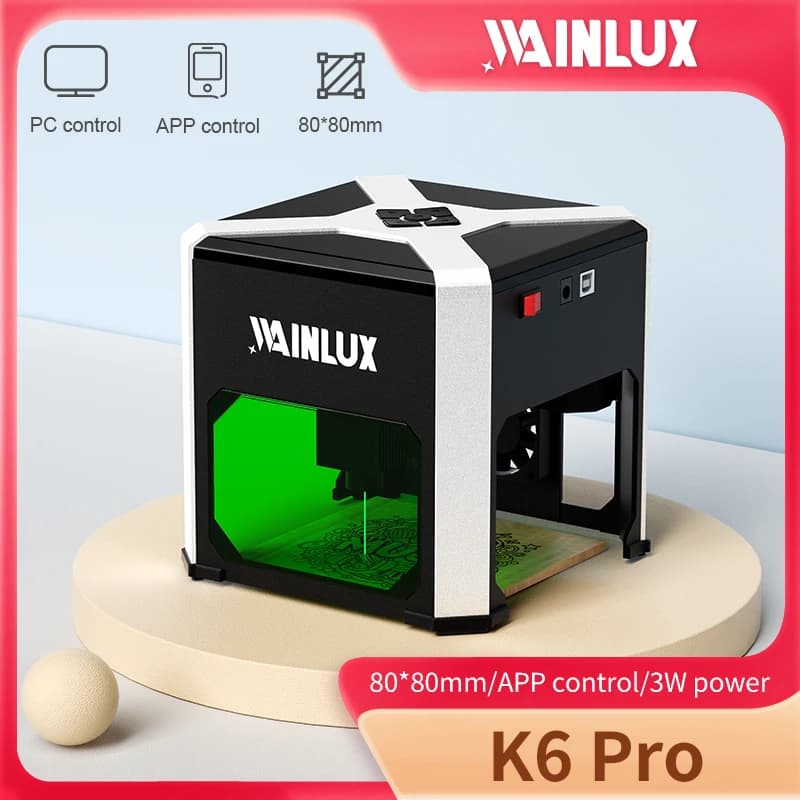 Wainlux incisore Laser K6 Mark stampante Cutter macchine per la lavorazione del legno plastica 3000mw Bluetooth Mini macchina per marcatura per incisione Laser