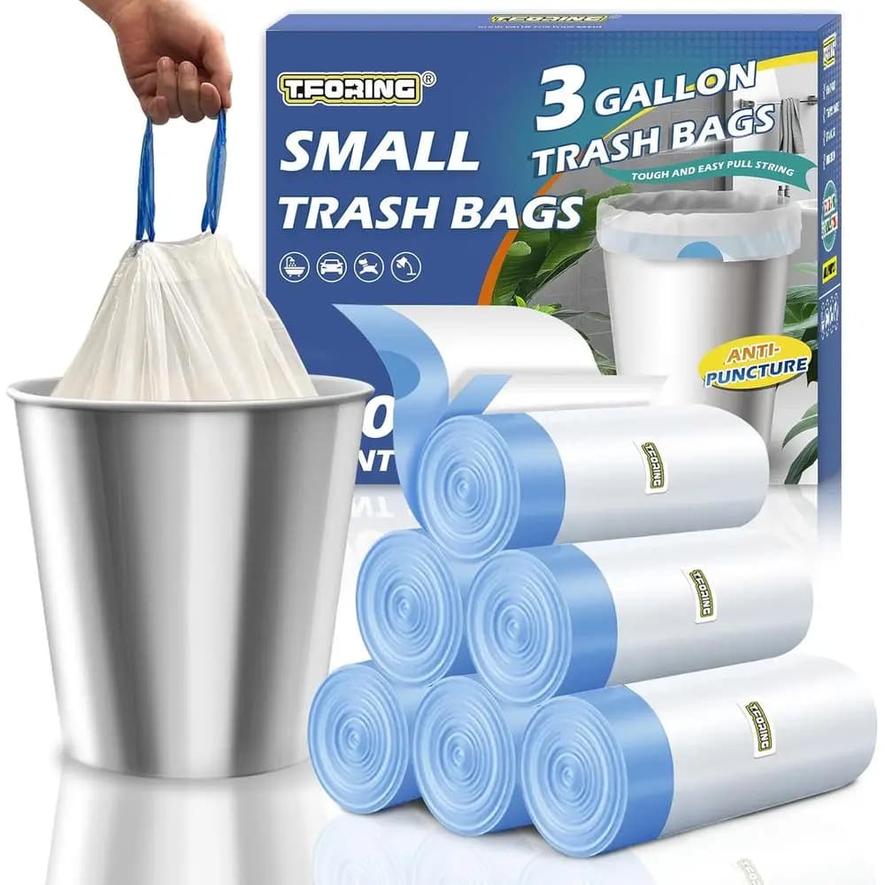 120-Count 3 Gallon 12L Small Strong White Unscented Plastic Trash Bags for Wastebaskets and Bathrooms