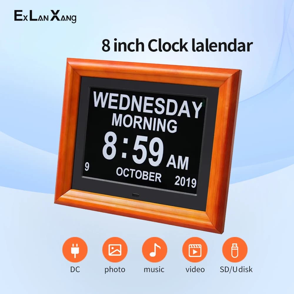 8 pollici LCD elettronico grande carattere anziani medicina schermo promemoria sveglia orologio digitale cornice per foto regalo di Natale