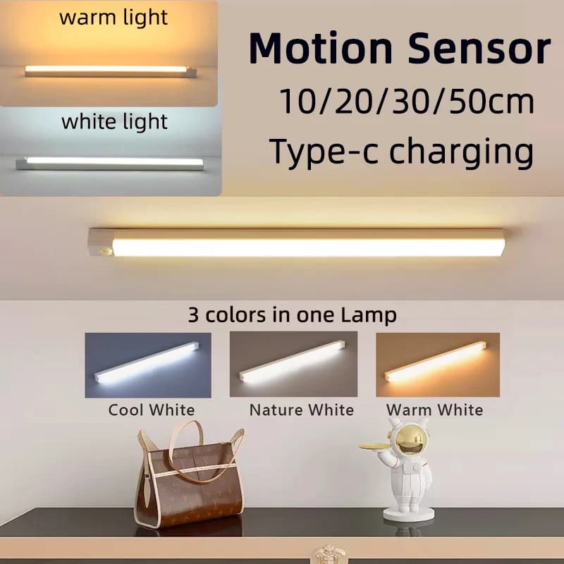 AITHEA LED Bar Lights with PIR Motion Sensor USB Rechargeable, Dimmable, Night Light with Detector, Induction Portable Lamp for Wardrobe and Room