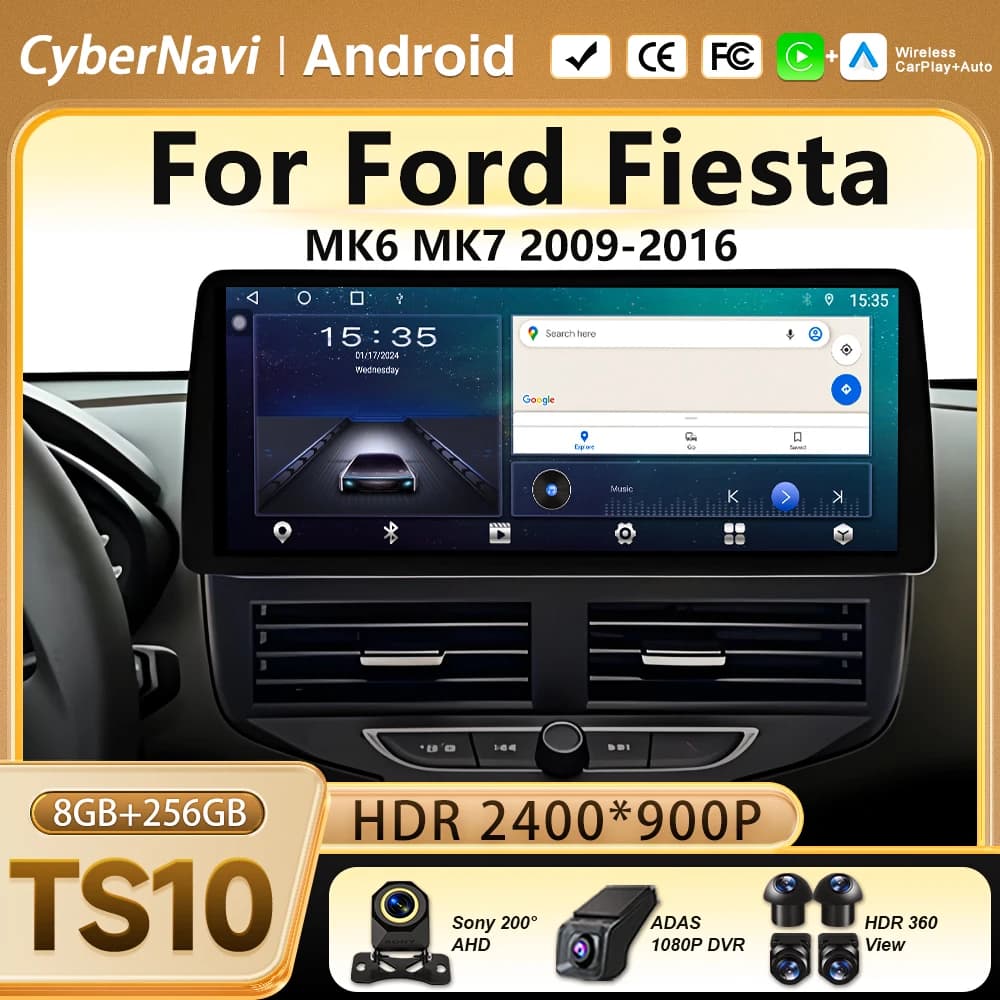 Car Radio For Ford Fiesta MK6 MK7 2009-2016 Android 16 Auto 12.3 inch head unit Multimedia Video Player wireless Carplay QLED BT