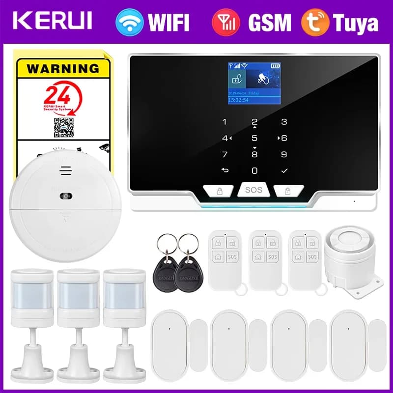 KERUI residenziale Smart Life GSM WiFi Sistema di allarme per casa Allarme di sicurezza wireless Home Tuya Smart App Controllo funziona con ALexa