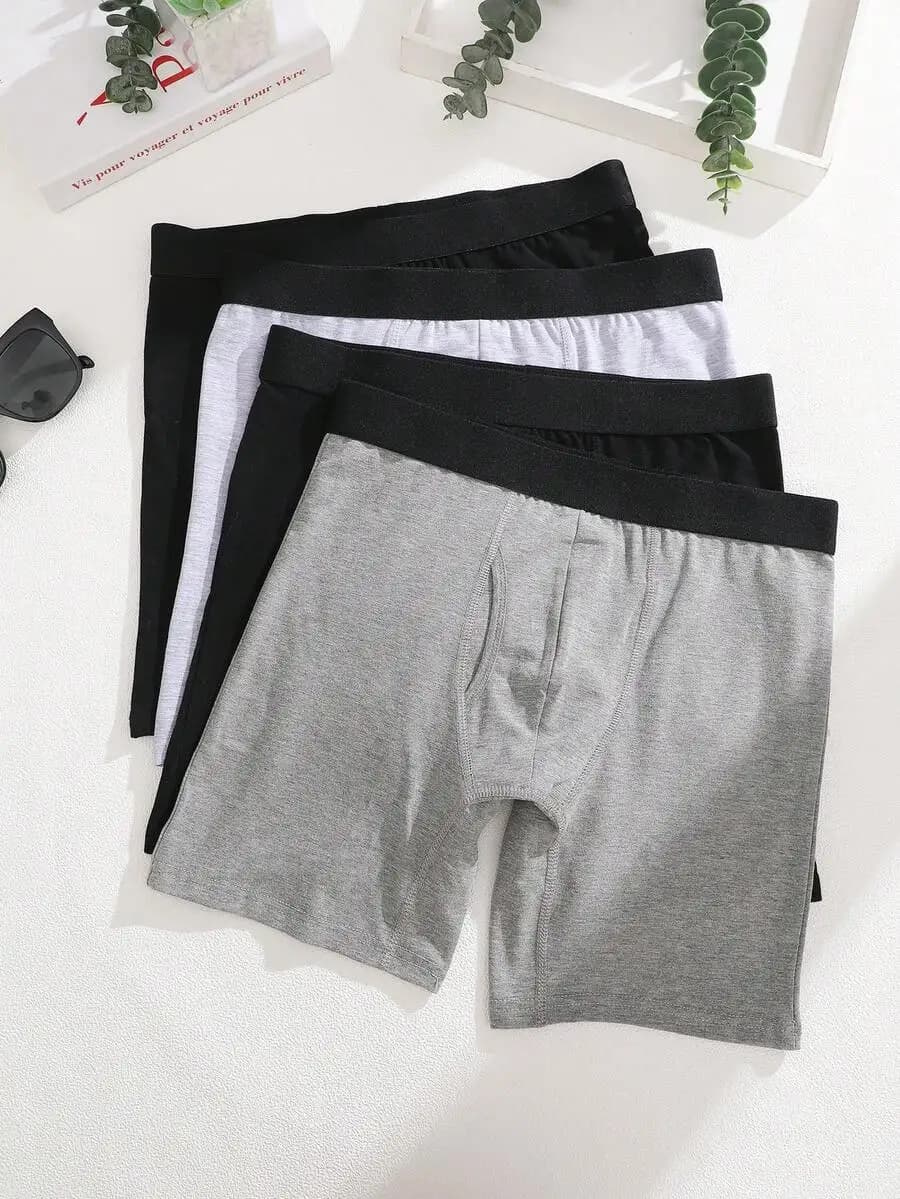 4 Pcs Mens Cotton Boxer Briefs Breathable Open Fly Mid Rise Underwear S-XXXL