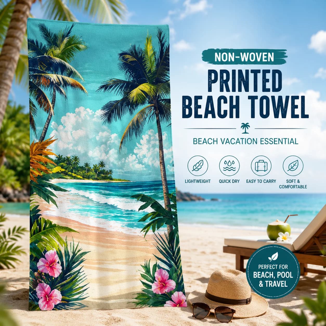 Telo mare/asciugamano da bagno grande e leggero con stampa floreale ibisco, ideale per donne e ragazze, coperta da picnic, per feste in piscina e viaggi