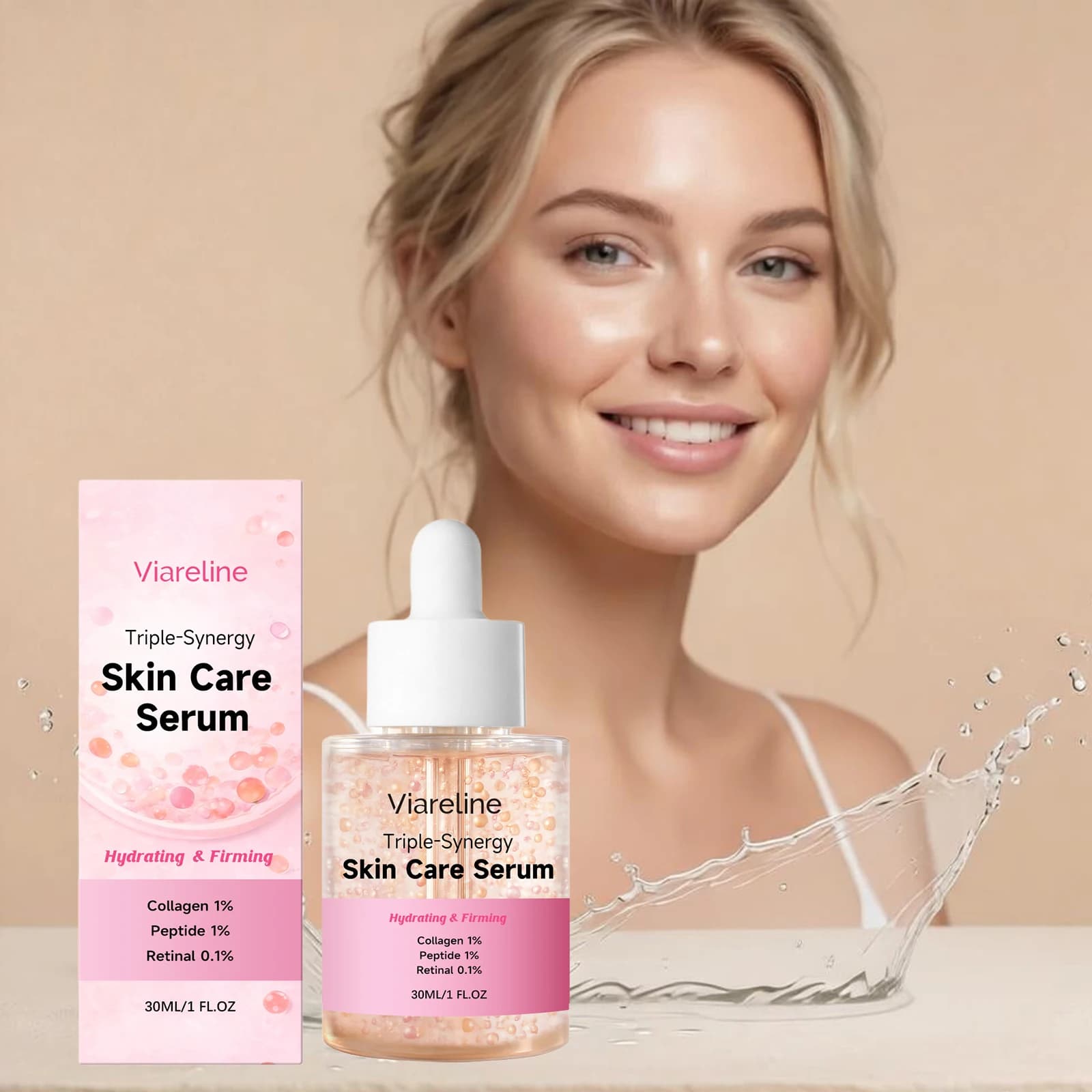 Siero Viso Idratante e Rassodante con Collagene, Peptidi e Retinolo, Tripla Sinergia Riparatrice, Levigante, Rivitalizzante e Illuminante