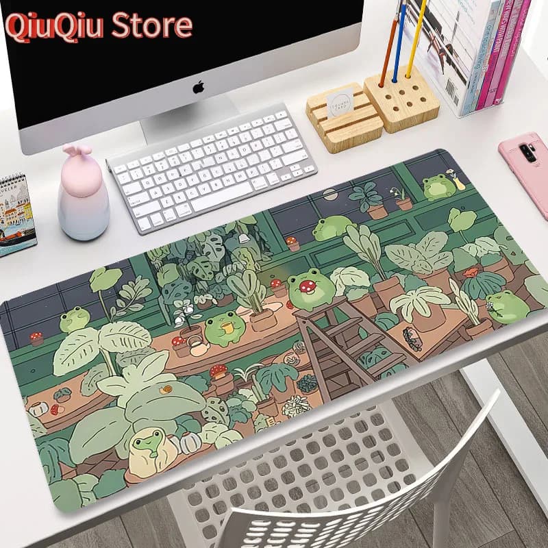 Tappetino per mouse da gioco grande pianta verde Tappetino per mouse da gioco XXL Dimensioni per ufficio Tappetino da tavolo lungo Scrivania Kawaii per ragazze adolescenti per camera da letto