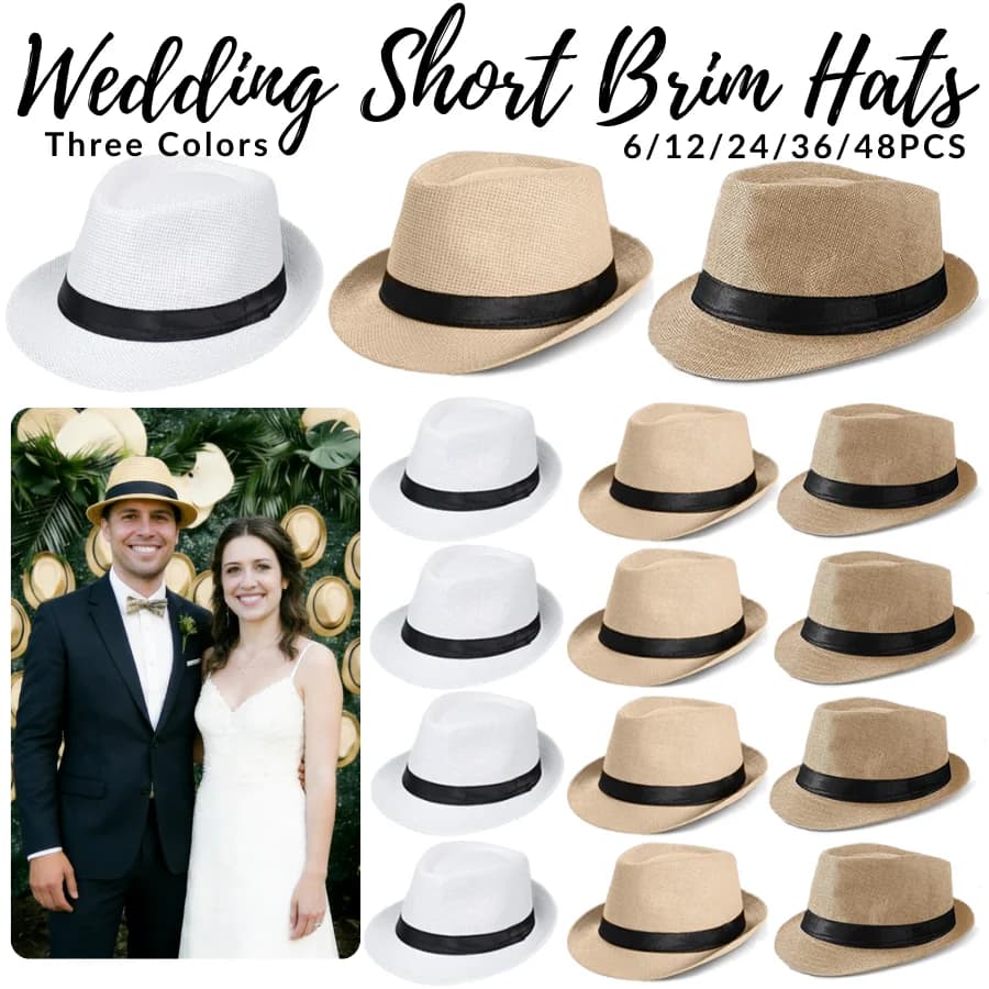 Confezione da 6-48 Cappelli Fedora in Paglia per Uomo, Cappello Panama a Tesa Corta per Feste di Compleanno e Matrimoni, 58cm