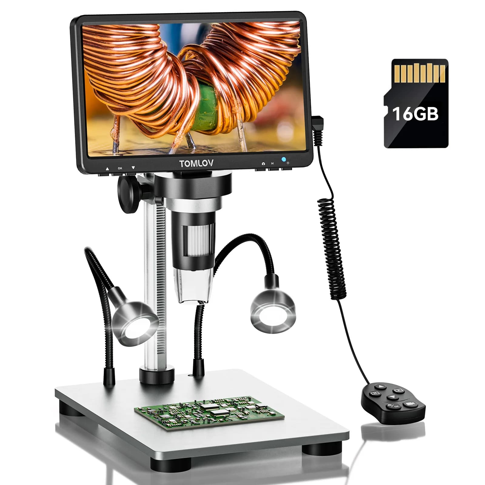 TOMLOV 7" LCD Coin View Microscope 1200X Magnifier 12MP Ultra-Precise Focusing HDMI Digital Microscopio for Electronics Soldering Phone Repair
