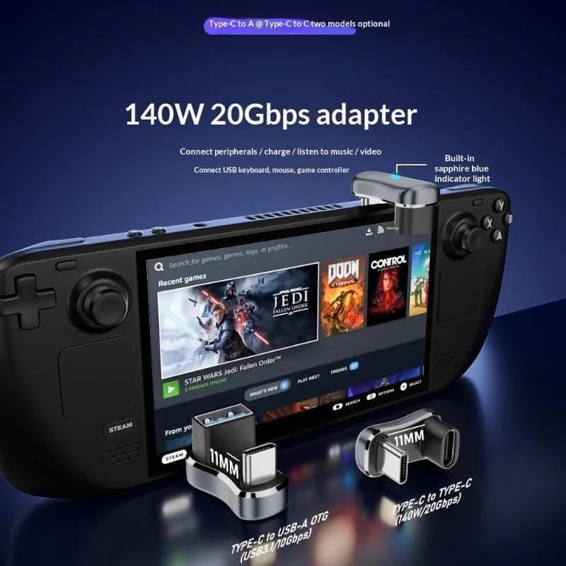 /KQM/1Pcs Type C Male To Female 20Gbps PD 140W Fast Charging Converter 180 Degree Angle USB C Adapter For Steam Deck Accessories