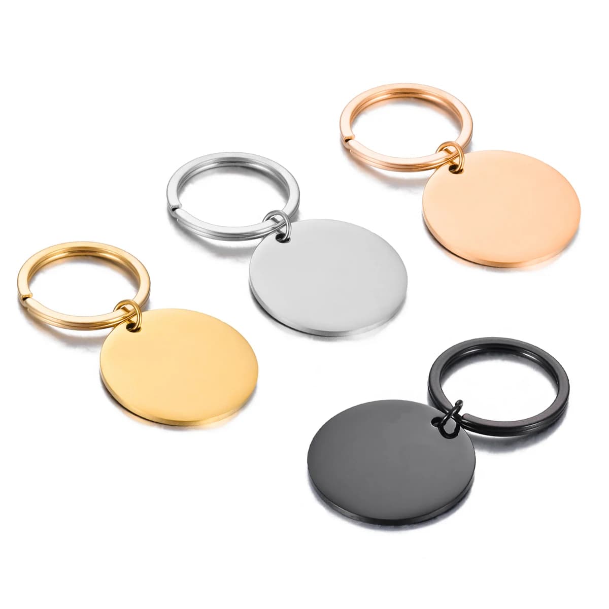 4 PZ 25mm/30mm/35mm In Acciaio Inox Lucido Vuoto Rotondo Tag Portachiavi Pendenti con ciondoli Per Gioielli Personalizzati FAI DA TE Che Fanno Portachiavi