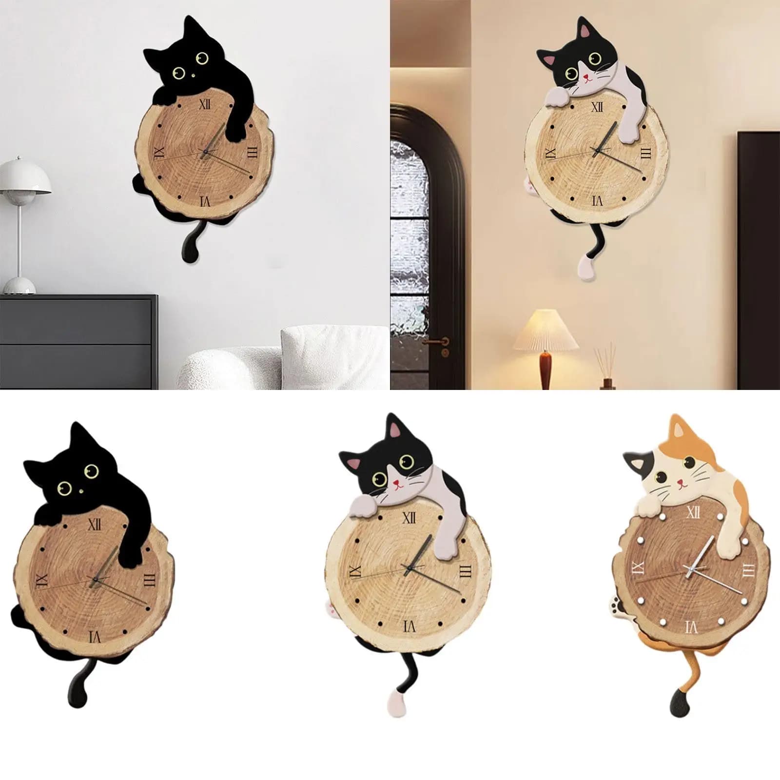 Orologio da parete per gatti con coda oscillante Orologio decorativo a pendolo moderno