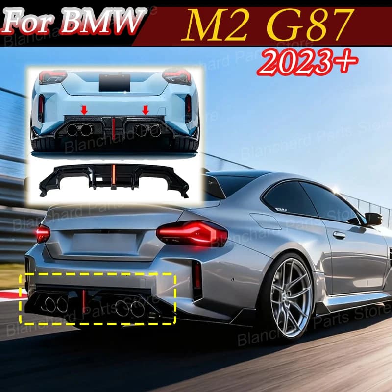 Car Rear Bumper Lip For BMW M2 G87 2023+ Diffuser With LED Light Lower Splitter Protector Guard Exterior Body Kit Accessories