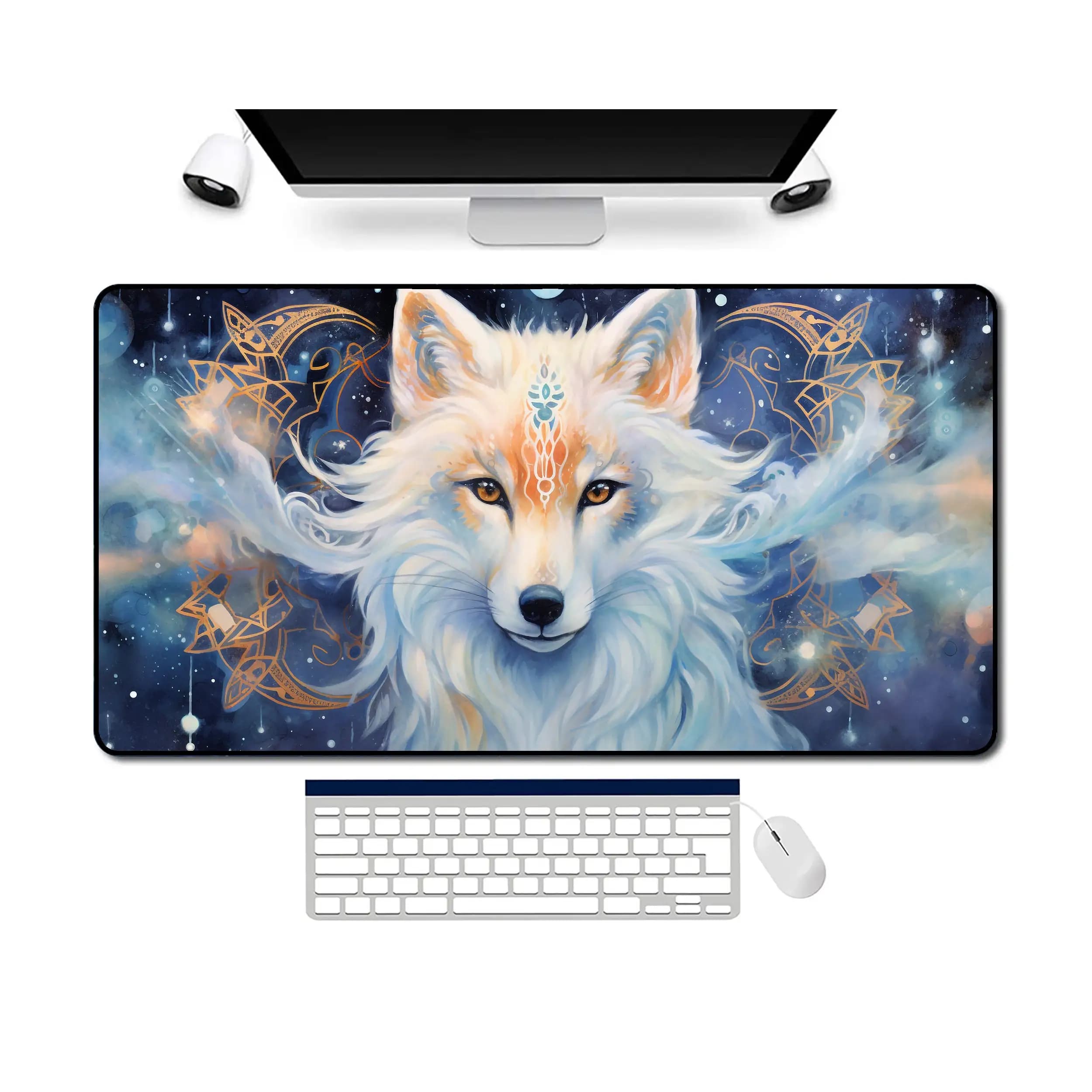 Tappetino da scrivania White Fox, tappetino per mouse da gioco impermeabile antiscivolo, tappetino decorativo per ufficio e scrivania da gioco, il regalo perfetto per gli amici.