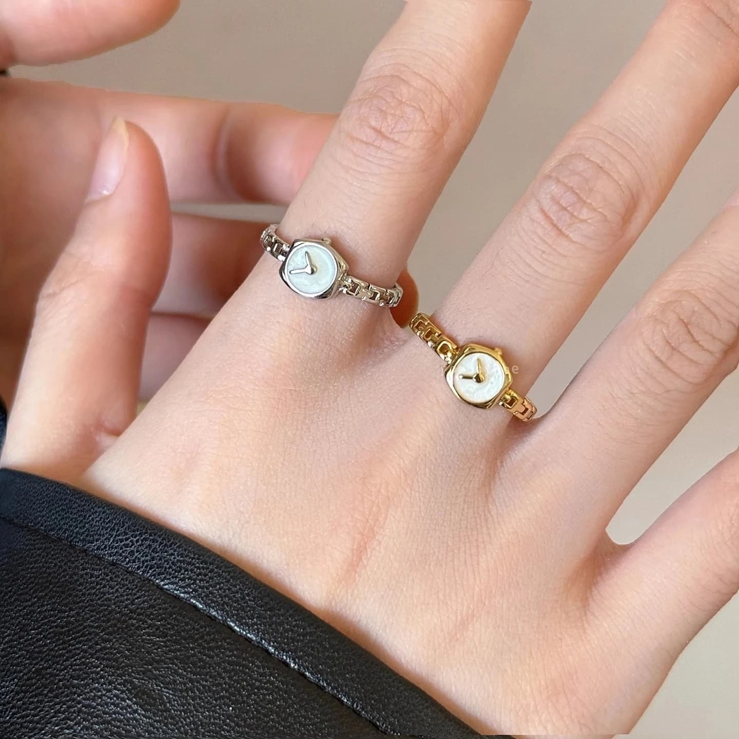 Reverse Clock~niche Personalized Design Watch Chain Ring, Women's Adjustable Opening, Fine Glazed Ring, Watch Ring
