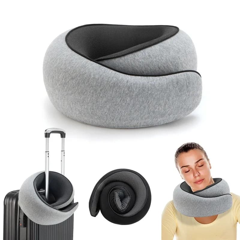 Set di cuscini da viaggio portatili e rimovibili per aereo, cuscino a U in memory foam per la protezione del collo.