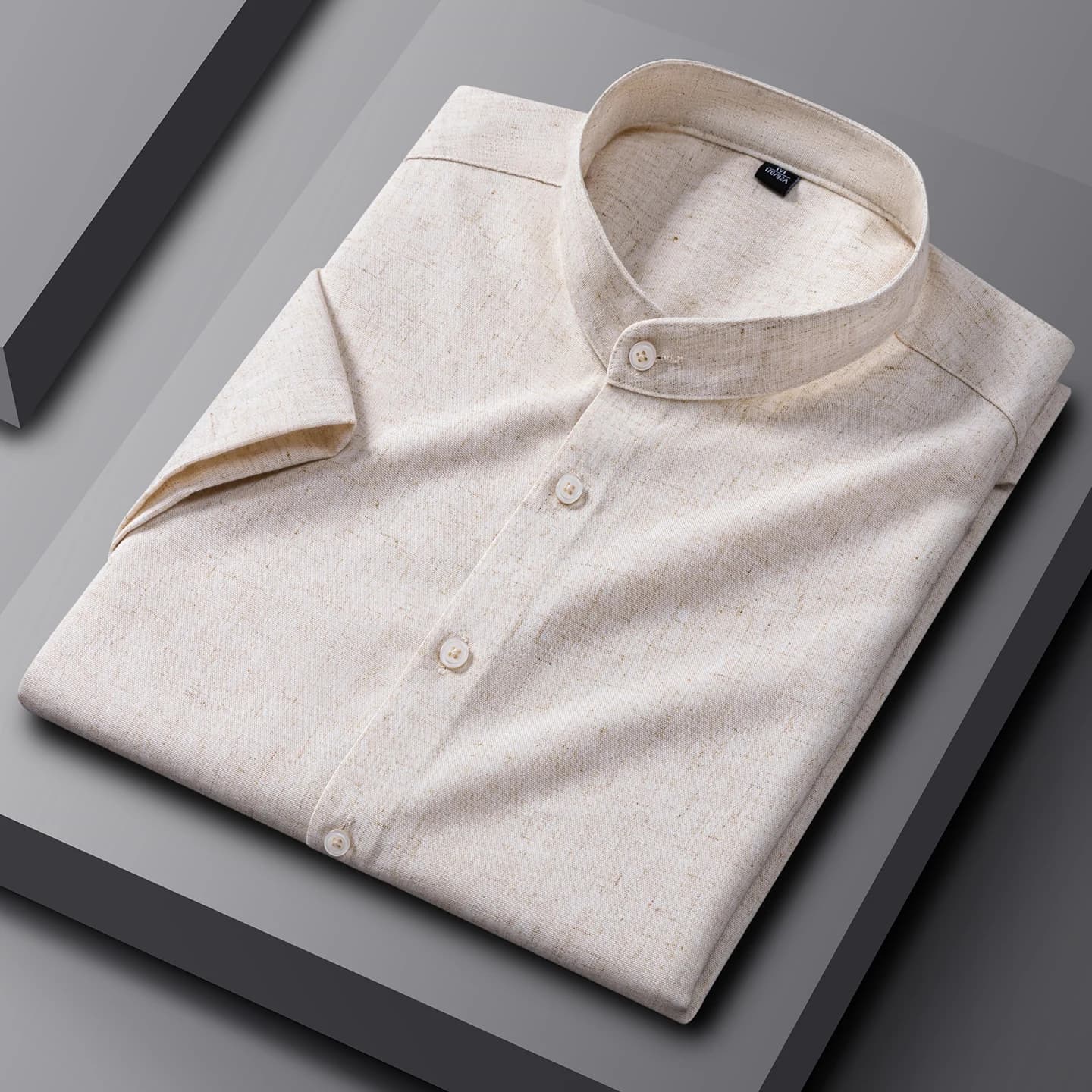 High Quality Men's Short Sleeve Shirt Summer Chinese Style 2.7% Linen Pocketless Breathable Stand Collar Social Casual Menswear