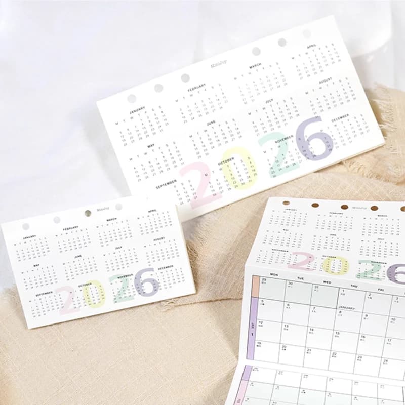 Fromthenon 2026 Calendar 8 Fold Pages Monthly Planner A6 A7 Loose-leaf 6 Holes Notebook Refill Filler Planner School Stationery