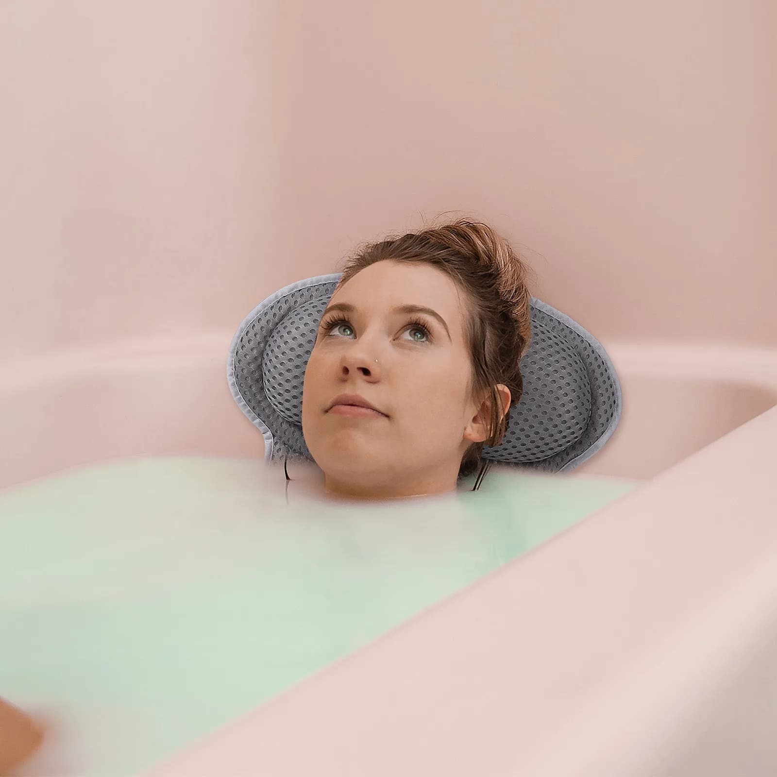 1Pcs Bathtub Pillow Grey Suction Cup Bath Pillow Spa Tub Neck Rest Head Support Bathroom Accessories Foldable Travel