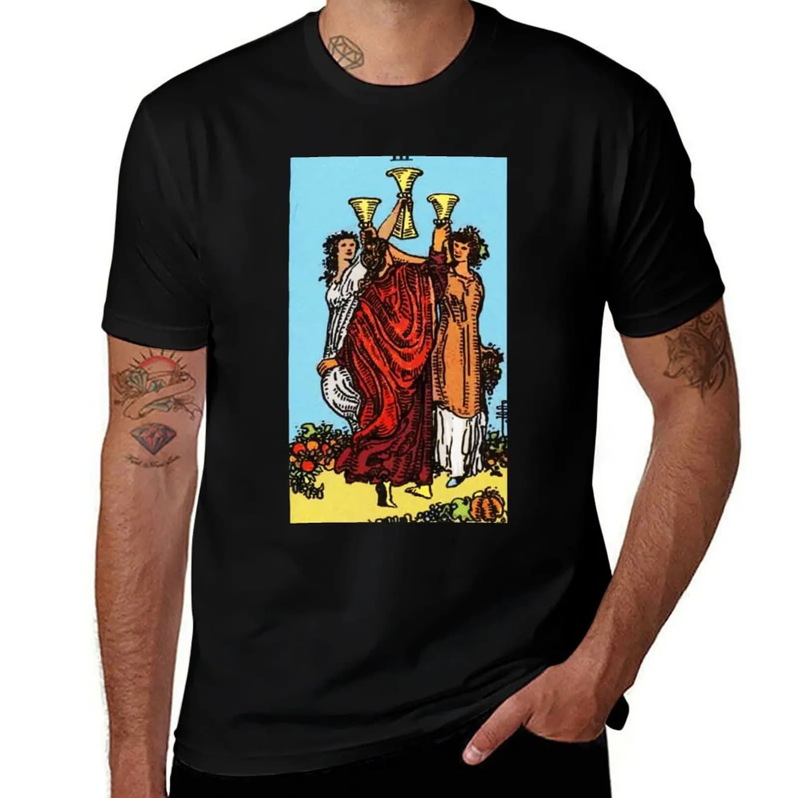 Three of Cups Tarot Card Rider Waite Classic T-Shirt Christmas Theme Tee Top
