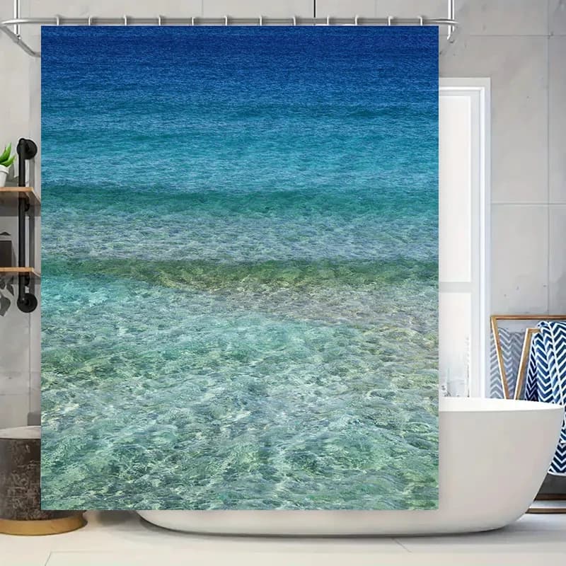 Tenda da doccia blu spiaggia Stampa trasparente con acqua dell'oceano per decorazioni da bagno Dimensioni: 72x84 pollici (183 cm x 213 cm)