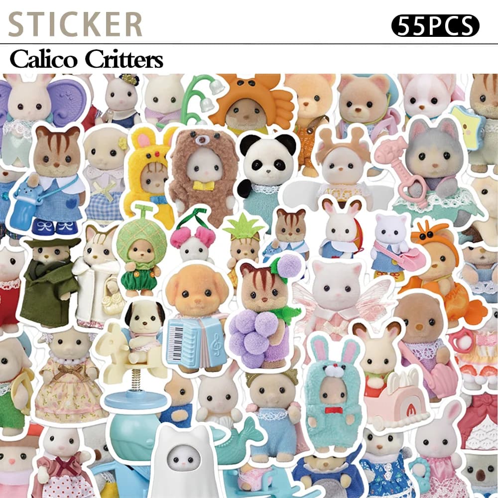 55 stickers Calico Critters for laptop, album, decoration, graffiti, decals, skateboard, laptop, waterproof sticker