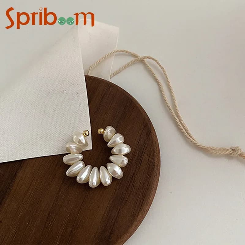 Clip per orecchio con perla irregolare Polsino per orecchio con piercing falso Perle artificiali Clip per orecchio su orecchini Donna Regali di gioielli eleganti retrò francesi