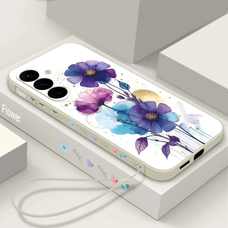 Custodia Morbida Creativa con Cordino a Fiori per Samsung Galaxy A57 A17 A56 A16 A55 A15 A54 A36 5G S25 FE S26 S24 S23 S22 Ultra
