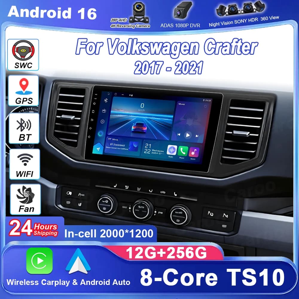 Android 16 Radio Stereo Per Volkswagen Crafter 2017-2021 Auto Lettore Video Multimediale Navigazione GPS Bluetooth QLED Schermo WIFI