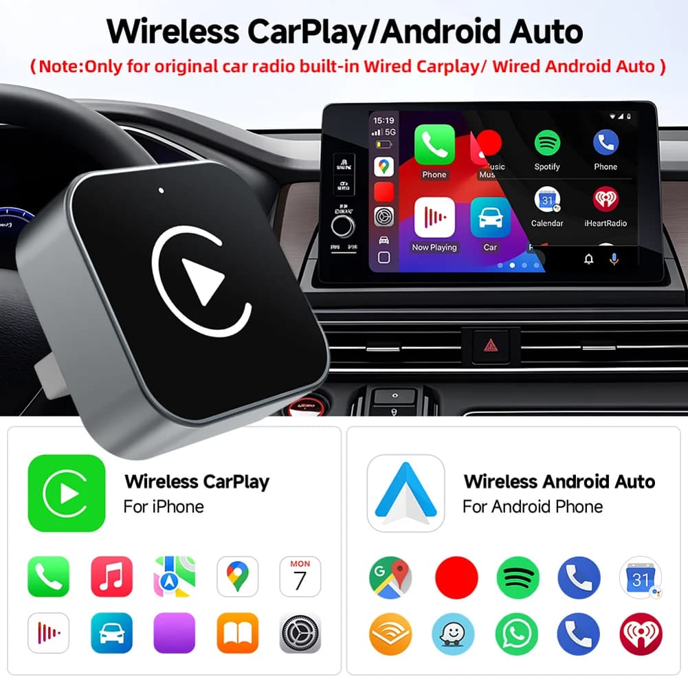 CarPlay Wireless Adapter Android Auto 2 in 1 Smart USB Dongle Automatic Plug & Play Adapter for CarPlay Cars Wired in Factory