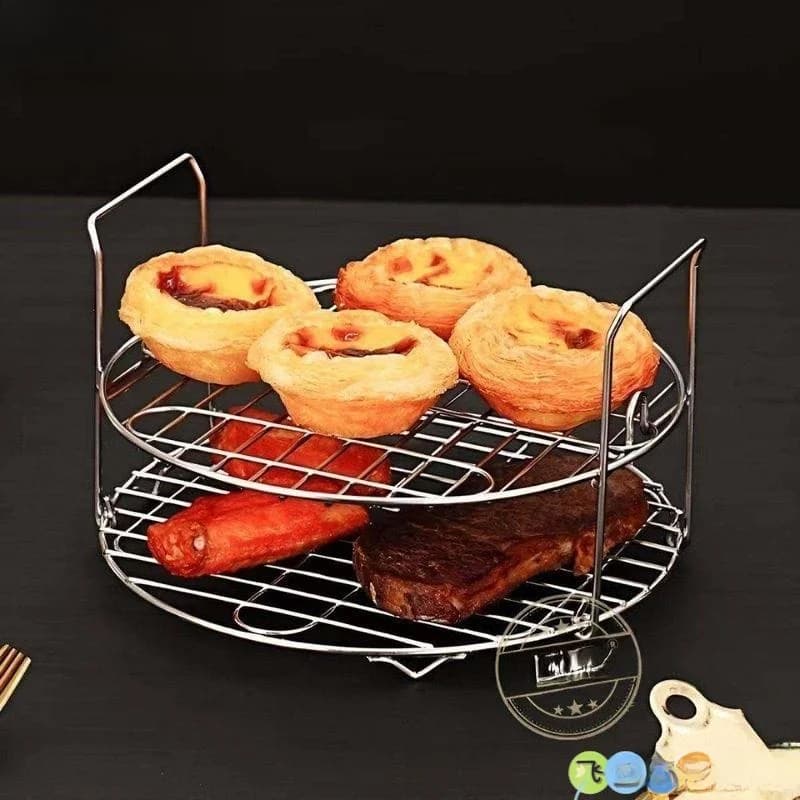 Griglia BBQ da Esterno in Acciaio Inossidabile a Doppio Strato con Friggitrice ad Aria e Spiedini, Quadrata per Uso Domestico Generale