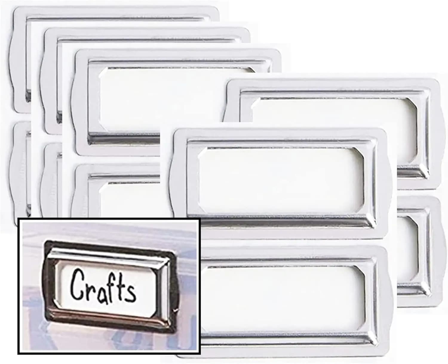 Self Adhesive Metal Bookplates for Books Cards 10Pcs Horizontal Clip Label Holders-Metal Drawer Tag Label Holder Silver Bookplat