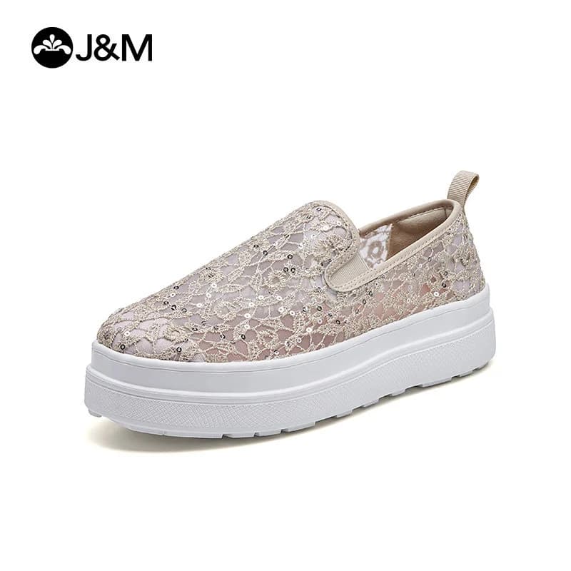 2026 J&M Scarpe Bianche Moda Estiva in Rete con Fiori, Mocassini con Plateau da 4 cm, Espadrillas Traspiranti in Gomma, Slip-On Casual, Sneakers