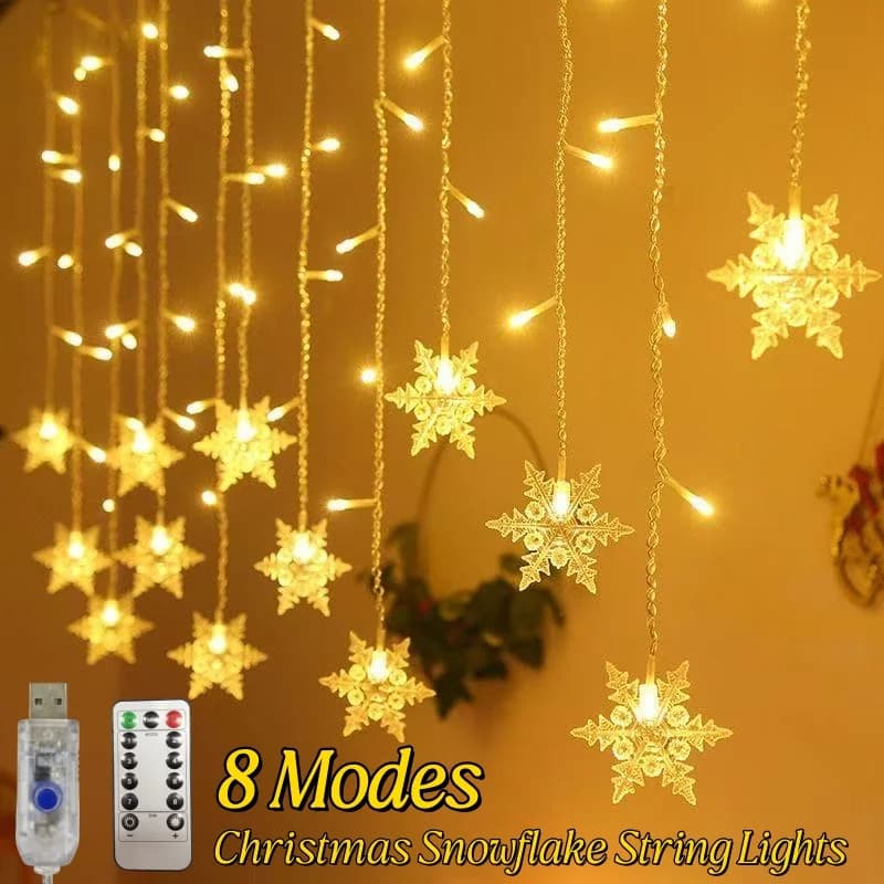 LED Snowflake Curtain Light on The Window Christmas Fairy Garland USB String Lights for Garden Yard Wedding Party Holiday Decor